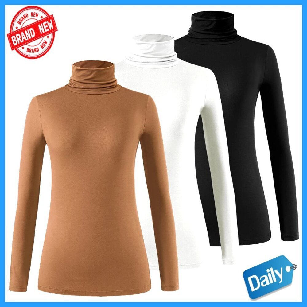 Slim Fit Long Sleeve Turtleneck T-Shirt 2 Pack Modal Spandex Activewear